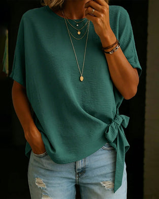 Blouse Ronde Hals Stropdas Effen