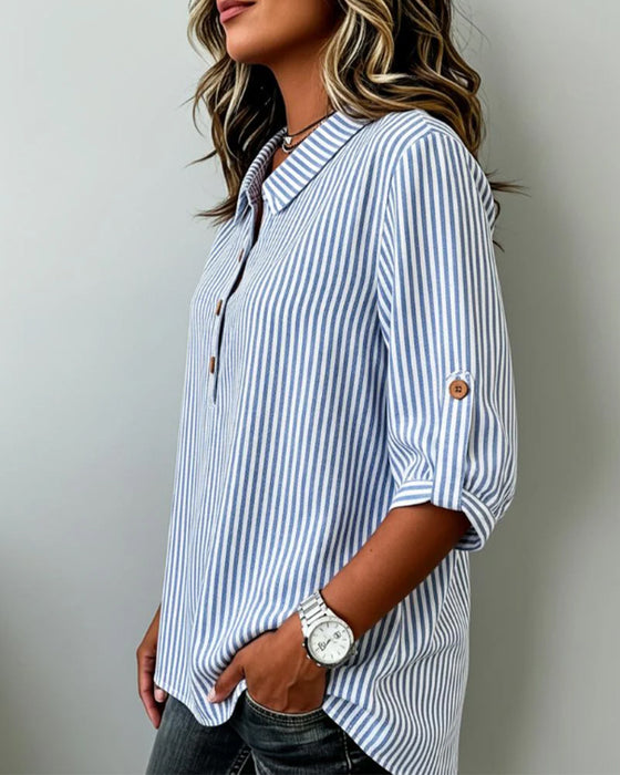 Blouse Casual Gestreept Henley