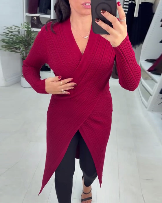 Langmouwige Pullover Met V-Hals En Crossover Details