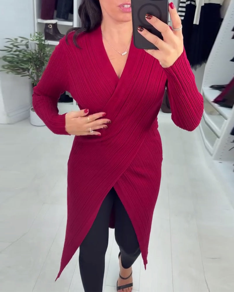 Langmouwige Pullover Met V-Hals En Crossover Details