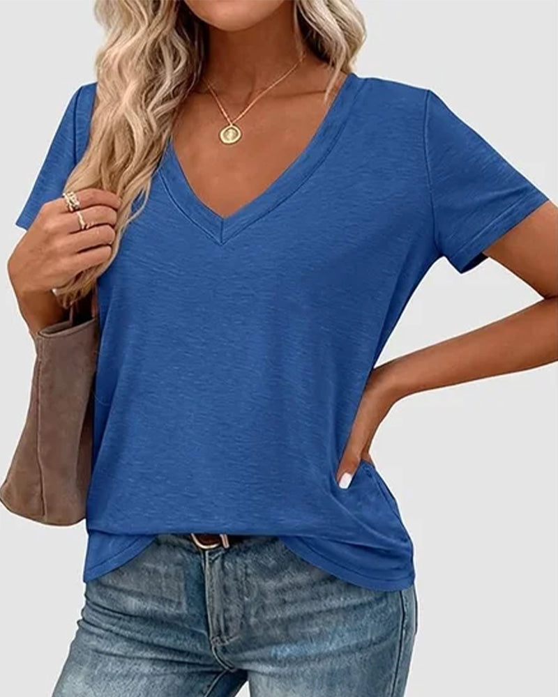 T-Shirt Pullover V-Hals Effen