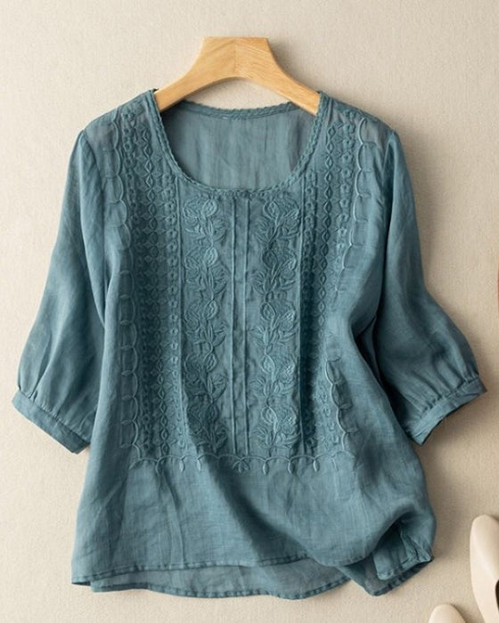 T-Shirt Retro Ademend Ronde Hals