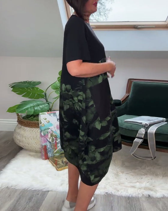 Casual patchworkjurk met ronde hals en bloemenprint