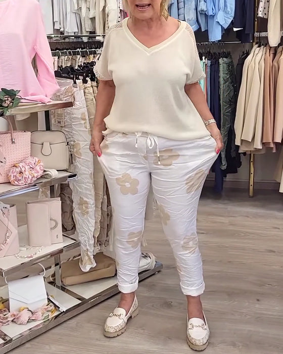 Broek casual print trekkoord