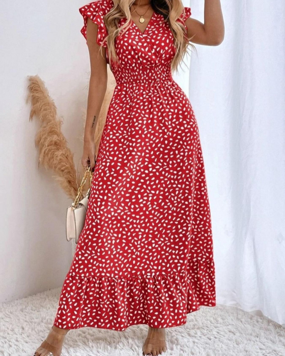 Jurk Stippenpatroon V-Hals Maxi