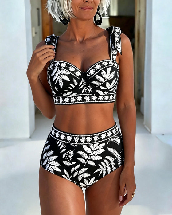 Bikini Botanische Print Hoge Taille