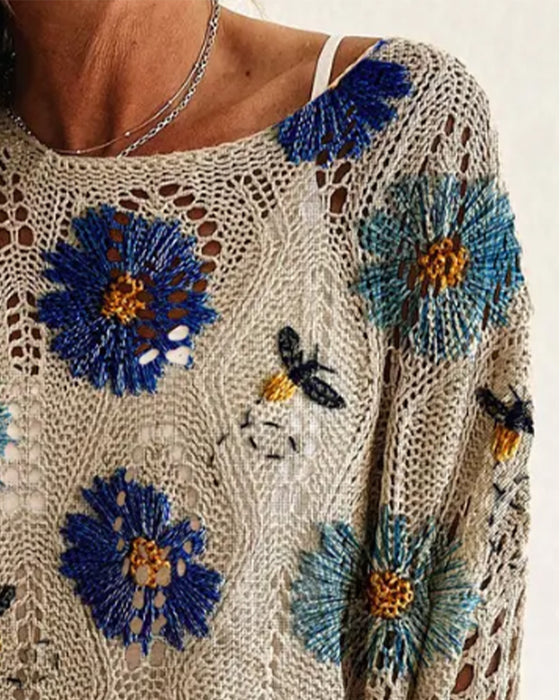 Pullover Bedekking Madeliefje Loose Fit Uitgesneden