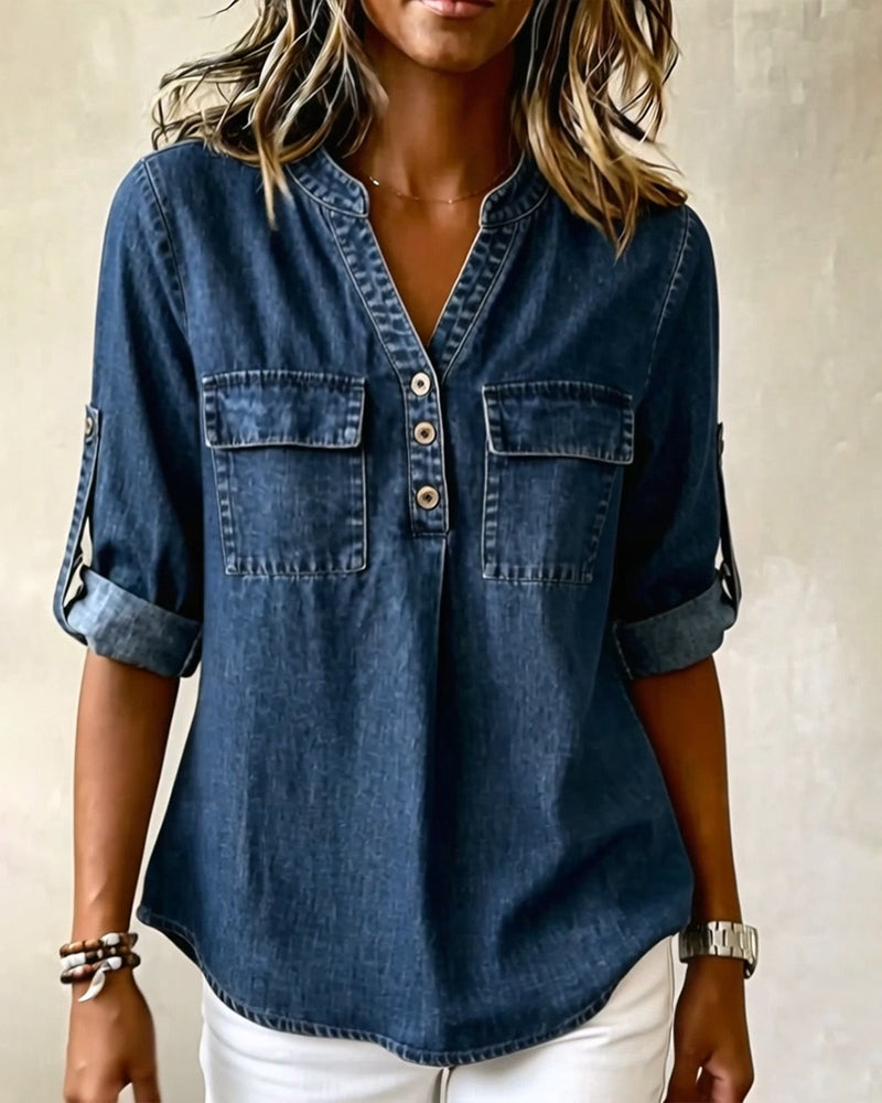 Blouse Denim V-Hals Casual