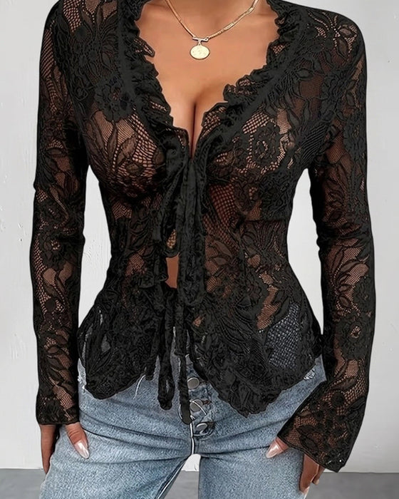 Blouse V-Hals Strik Kant