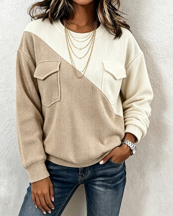Sweatshirt Asymmetrische Zak Casual Ronde Hals