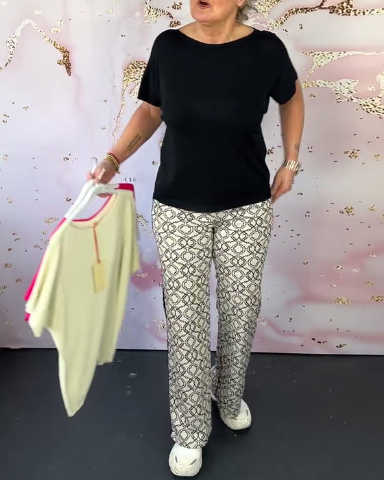 Effen gekleurd casual T-shirt met ronde hals