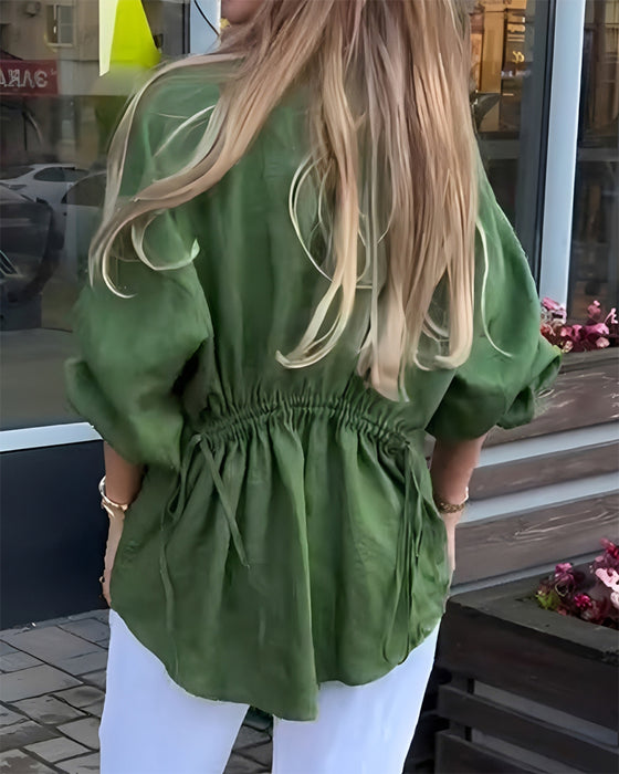 Blouse Elastische Taille Lantaarn Mouw