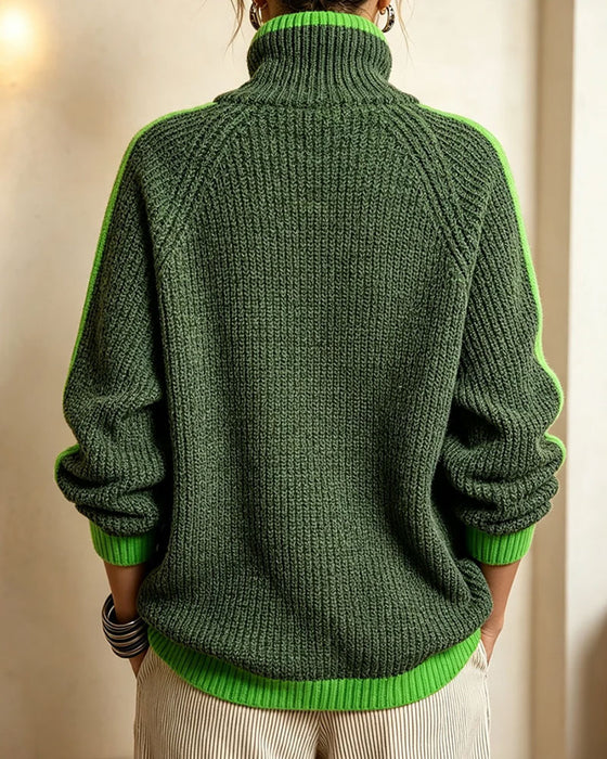 Pullover Turtleneck Contrast Raglan Mouw