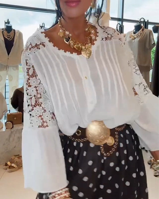 Blouse Uitsnijding Kant Flare Mouw