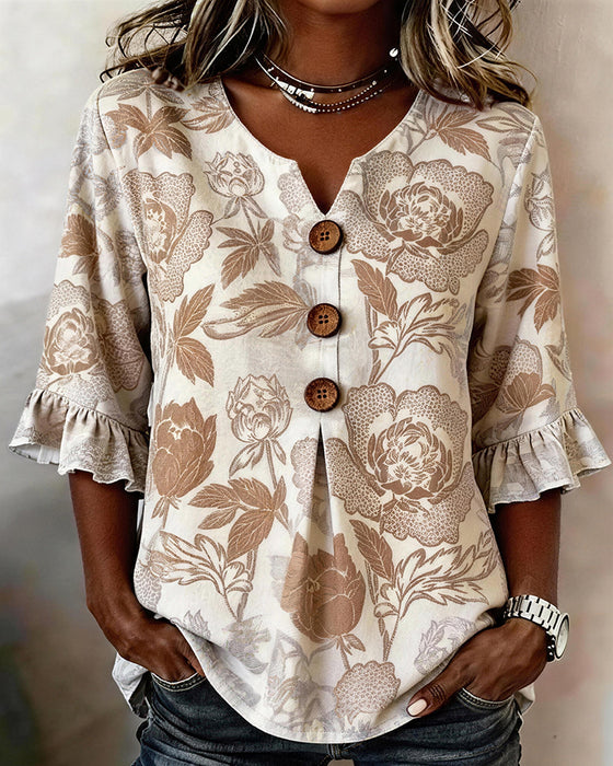Blouse Bedrukt Ruches Manchet
