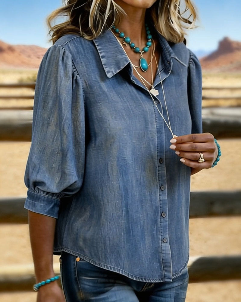 Overhemd Bubble Korte Mouw Denim