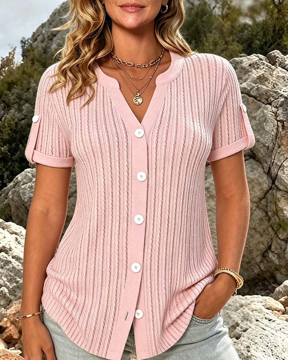 Blouse Mini V-Hals Knoop Effen