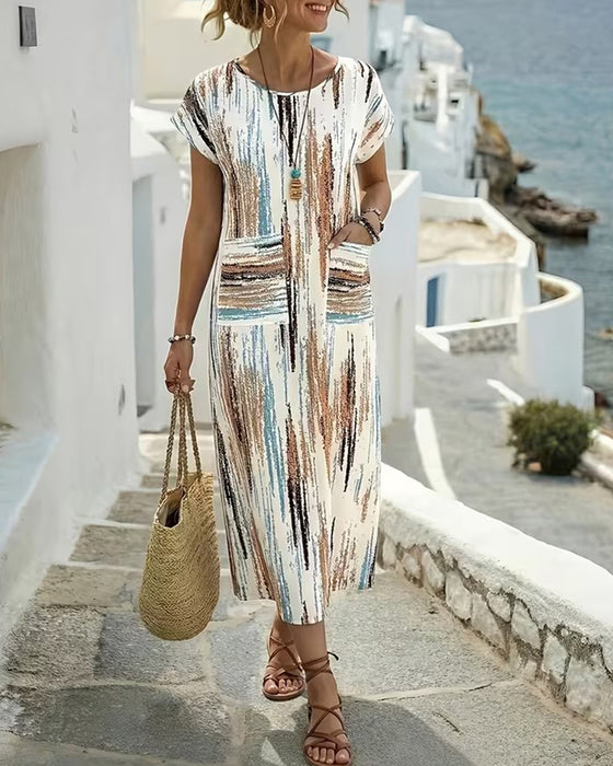 Jurk Rondhals Verticale Streep Print
