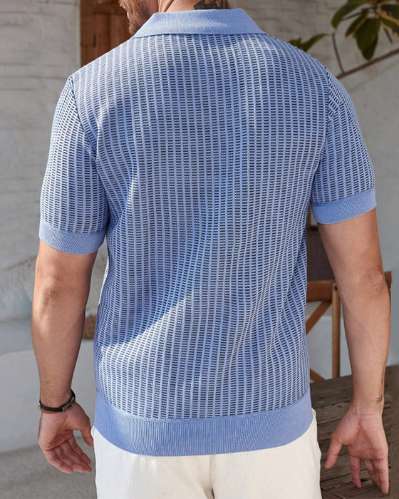T-Shirt Heren Omslagkraag Verticale Streep
