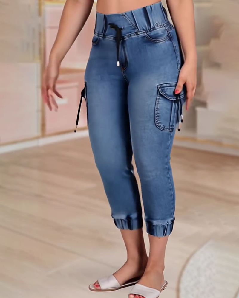 Jeans Trekkoord Zak Capri