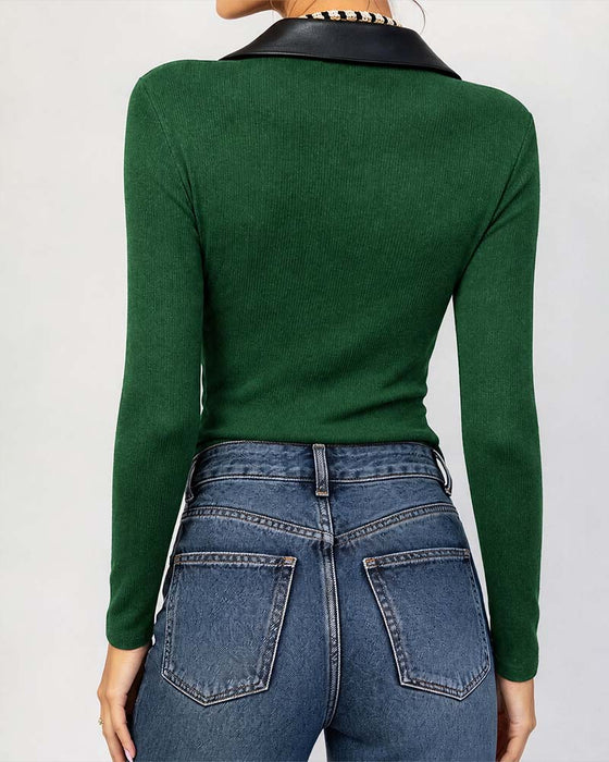 Top PU Knoopsgat Kruis Langmouw