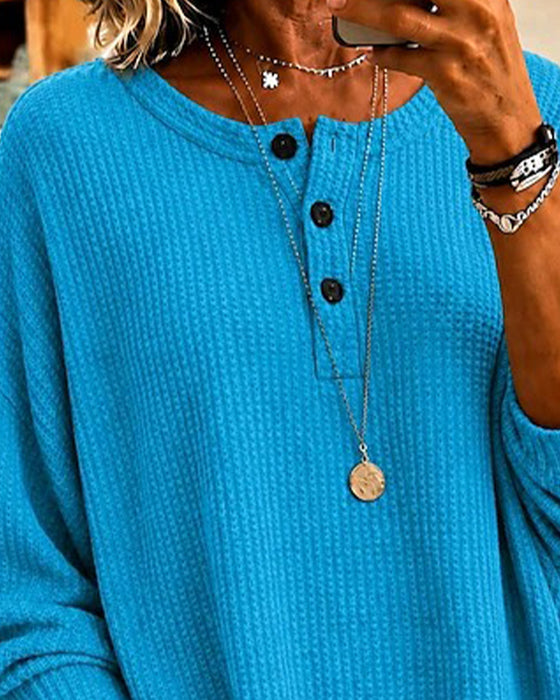 Blouse Wafel Ronde Hals Los
