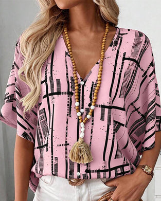 Blouse V-Hals Lijn Vleermuis Mouw