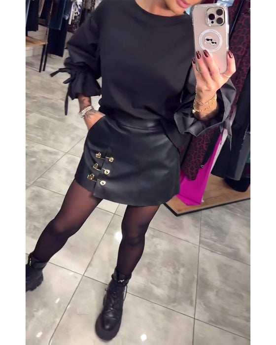 Effen gekleurd elegant pullover-sweatshirt met ronde hals