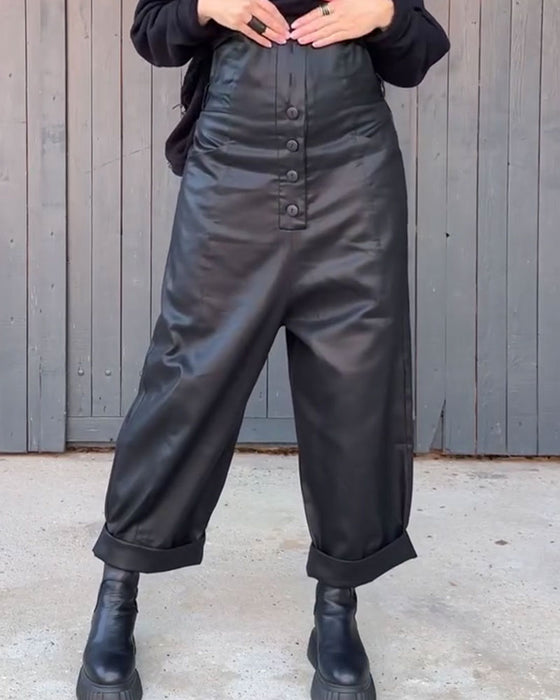 Broek Hoge Taille Wijde Pijp Opgerolde Zoom