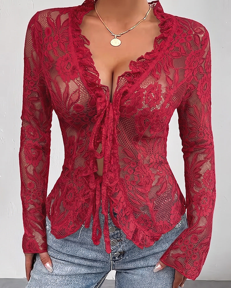 Blouse V-Hals Strik Kant