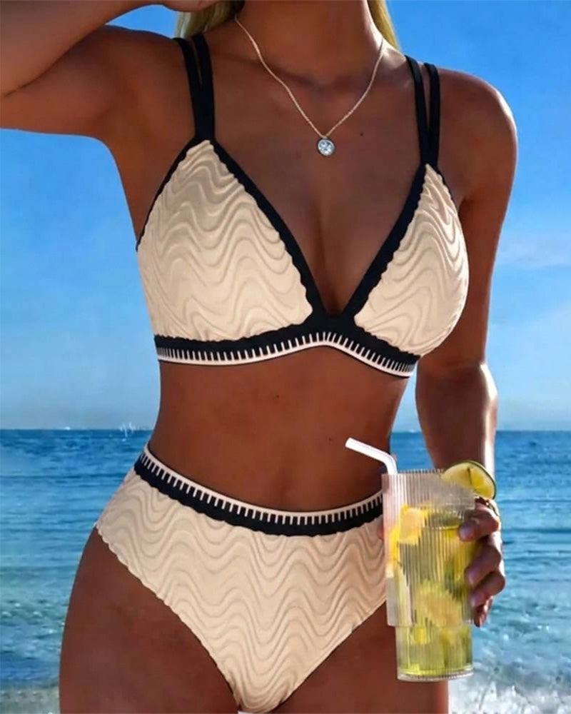 Bikini Kleurblok Dubbele Band Gestructureerd