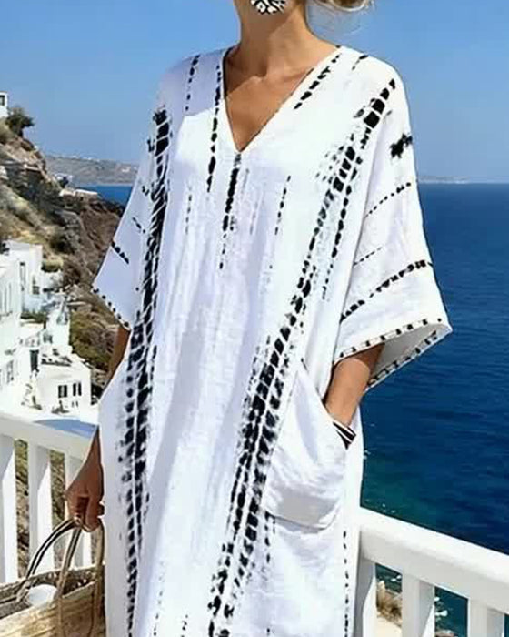 Jurk Bohemian Vloeibaar Met V-hals