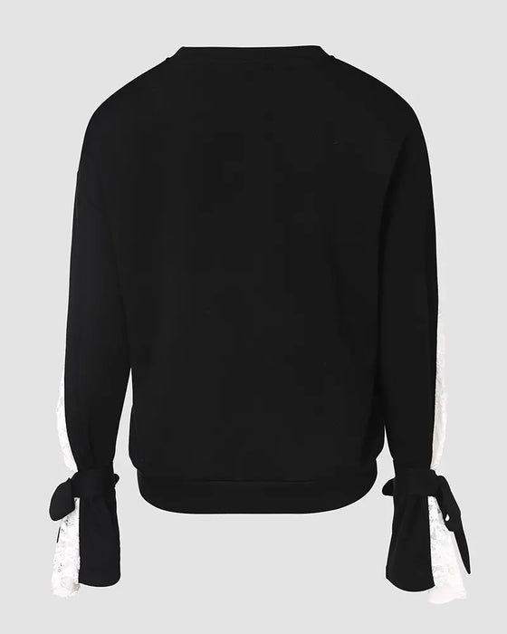 Hoodie Met Elegante Stijl, Franje Detail, Kantstof En Patchwork Ontwerp