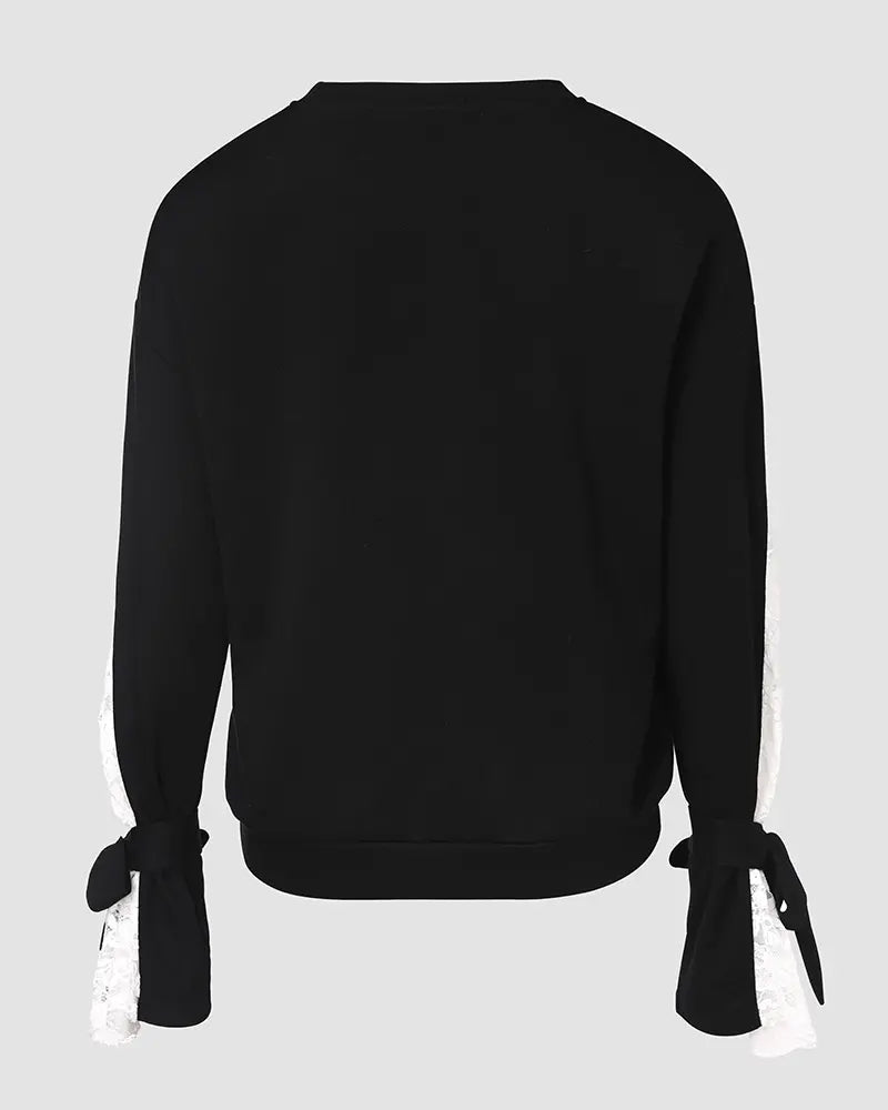 Hoodie Met Elegante Stijl, Franje Detail, Kantstof En Patchwork Ontwerp