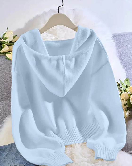 Pullover Kort V-Hals Met Capuchon