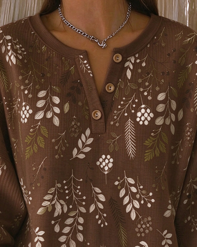 Sweatshirt Wafel Henry Kraag Bloemenprint