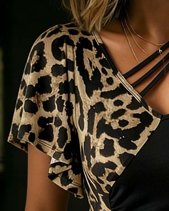 T-Shirt Luipaardprint V-hals