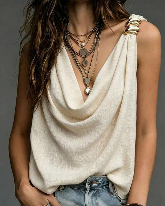 Tank Top Metaal Decoratief Gedrapeerde Kraag