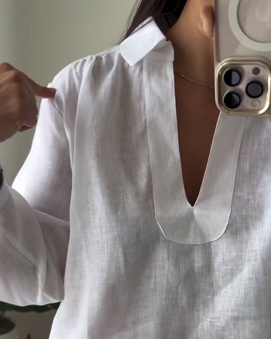 Blouse Met Kraag Van Katoen-Linnen