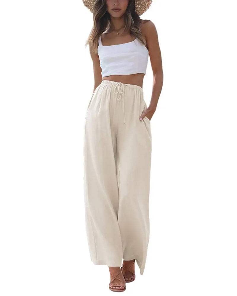 Broek Loose Fit Casual Trekkoord Wijd Pijp