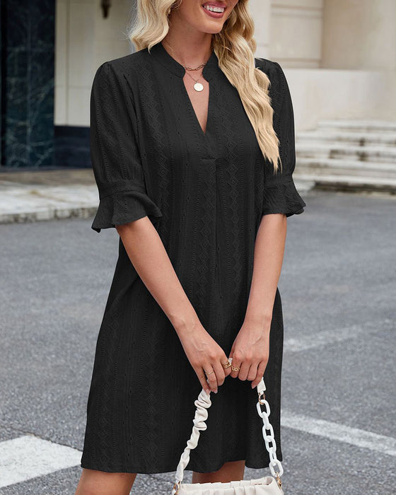 Jurk Effen Kleur V-hals