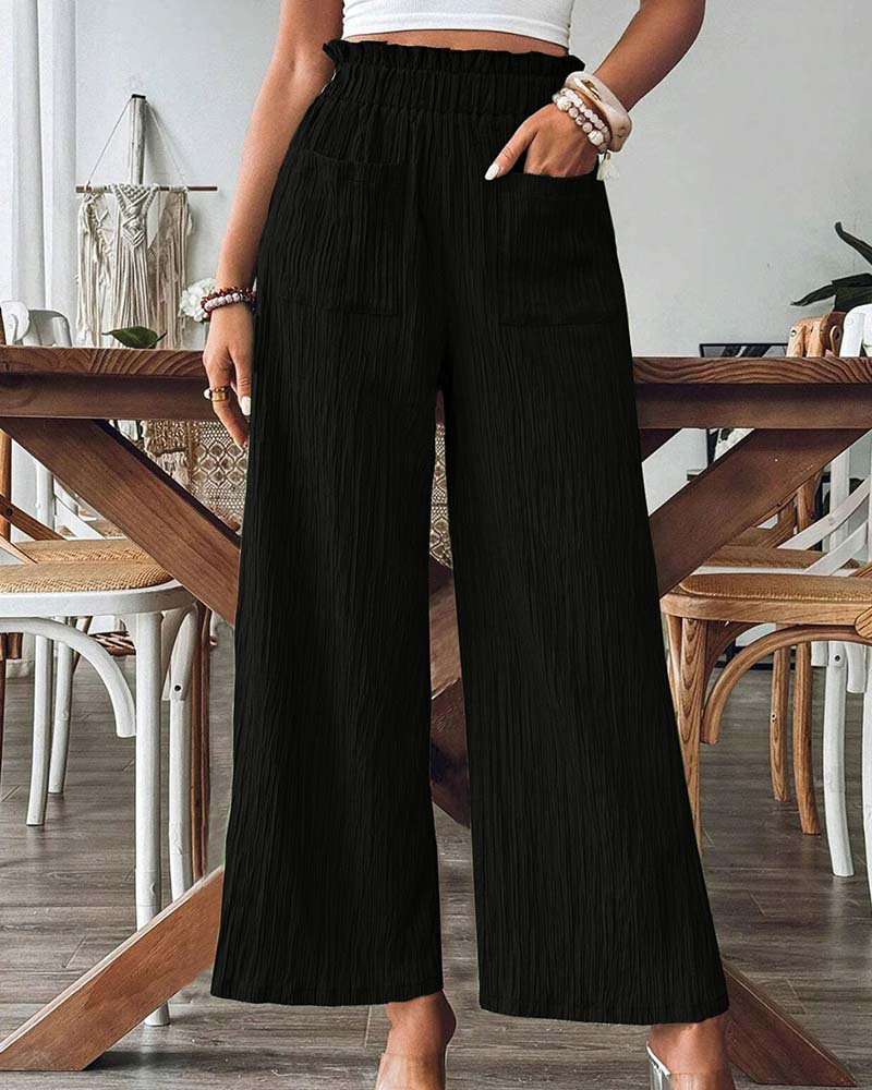 Broek Opstrijkzak Effen Elastische Taille Casual