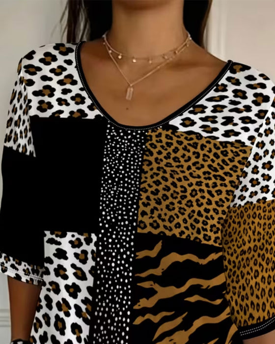 T-Shirt Luipaard Zebra Ronde Hals Half Mouw