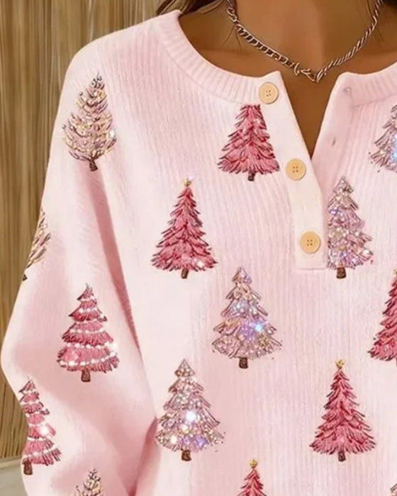 Pullover Kerstboom Print Henley Kraag