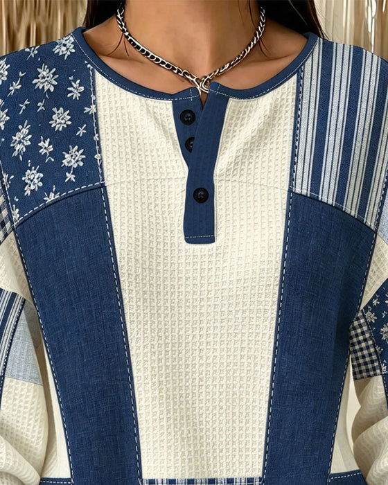 Sweatshirt Ronde Hals Knoop Bloem Plaid