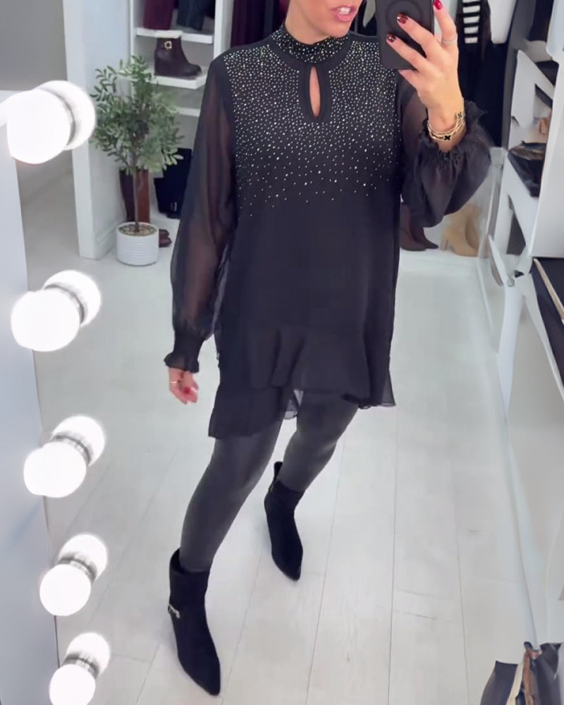 Langmouwige Blouses Met Patchworkdetails En Rhinestones