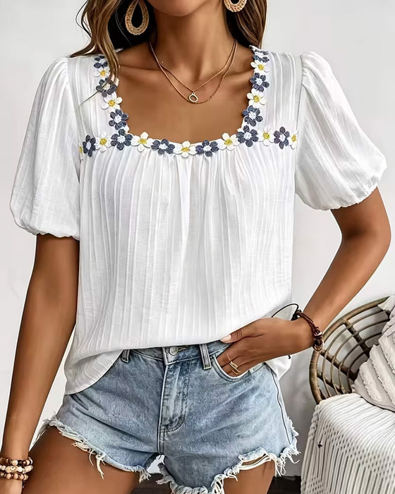 Blouse Vierkante Hals Puffmouwen
