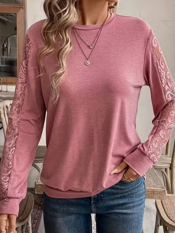 Top Kant Stiksels Modieus Lange Mouw