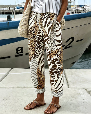 Broek Luipaard En Zebra Patchwerk Casual Lang