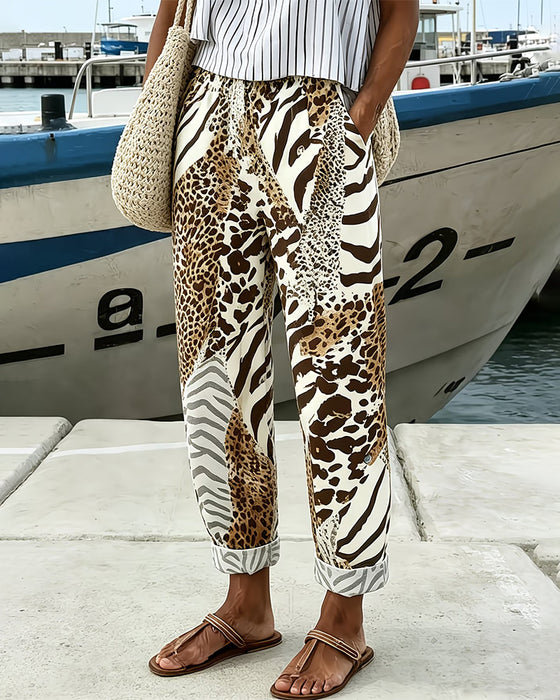 Broek Luipaard En Zebra Patchwerk Casual Lang